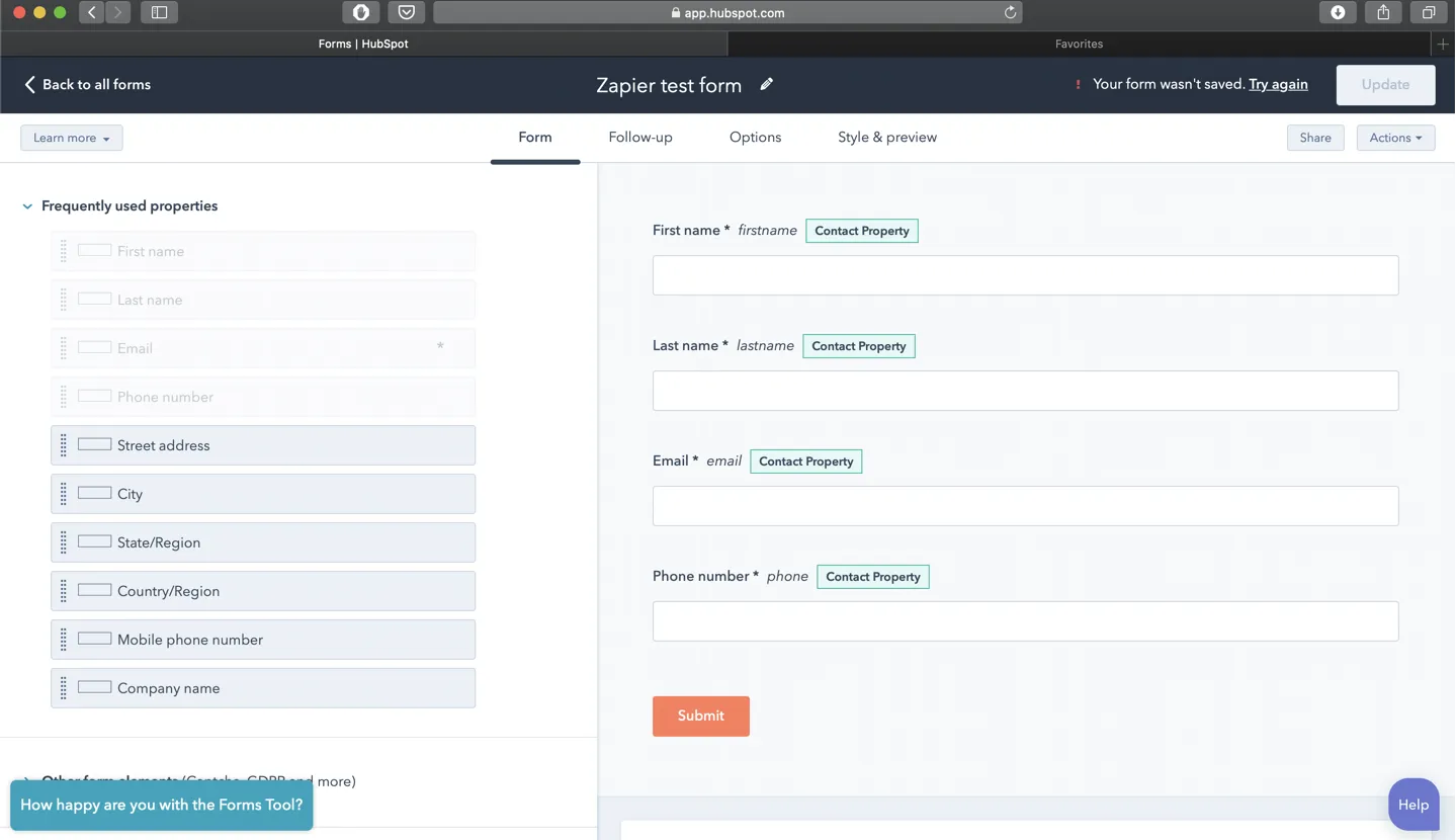 Fields in your Hubspot form 