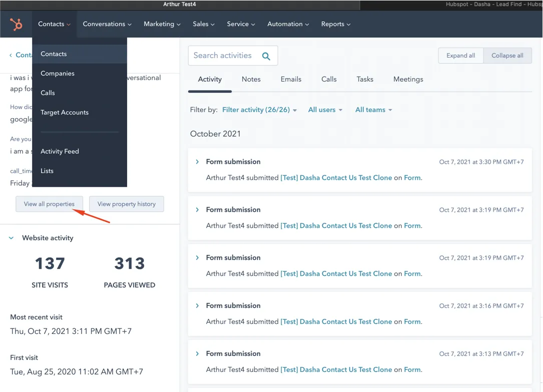 View all properties in Hubspot 