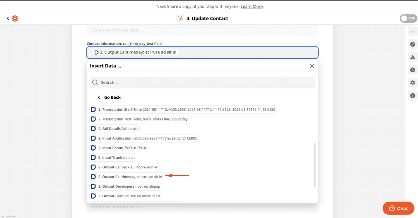 Select proper Dasha output data to be written to Hubspot 