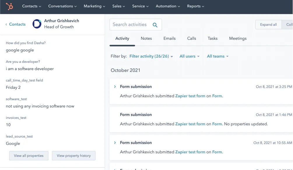 Your collected data in Hubspot 